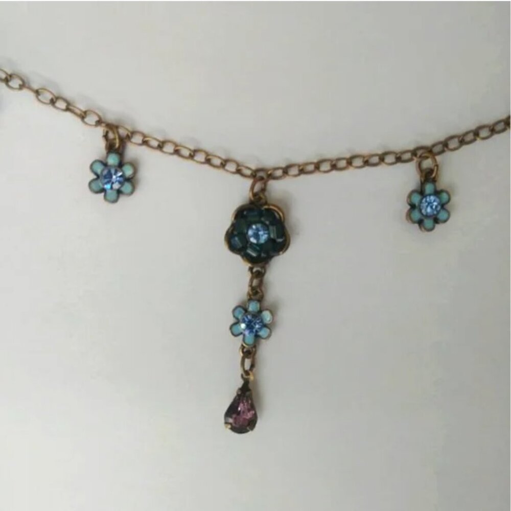 Vintage Avon blue purple drop pendant necklace short chain - Picture 5 of 12